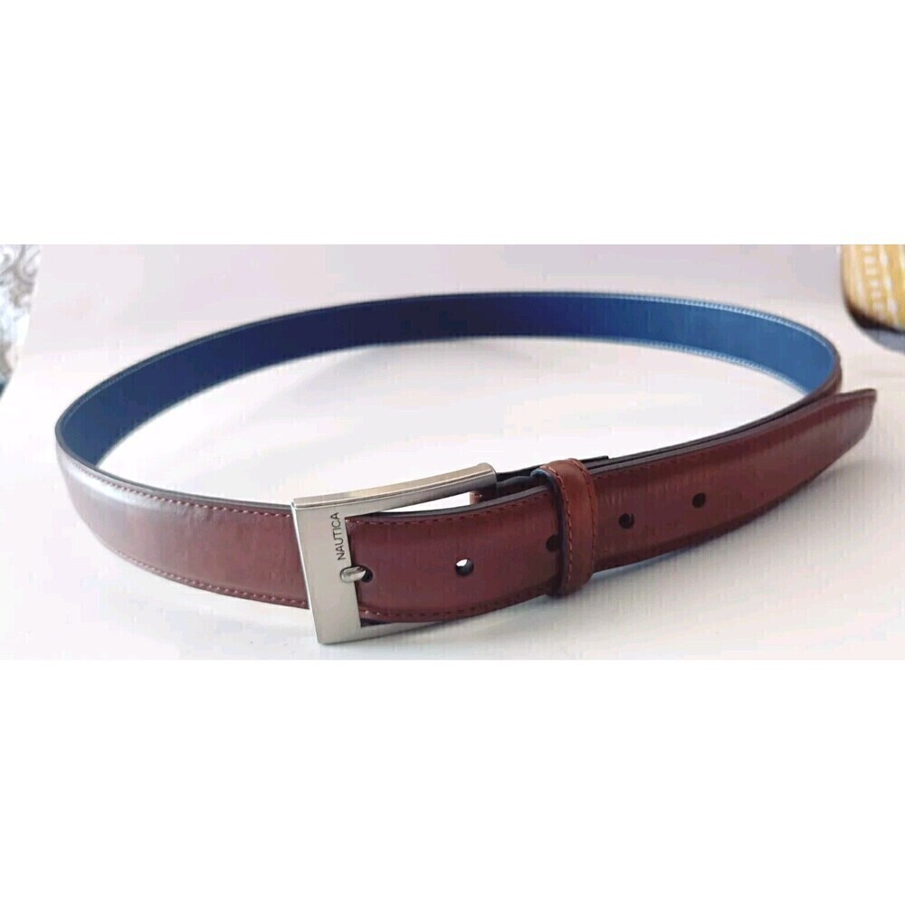 Nautica Men's Belt Size 40 Brown Leather Classic Logo Basic Dress Dad Gift